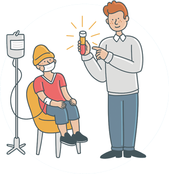 Ребёнок с капельницей и мужчина с пробиркой